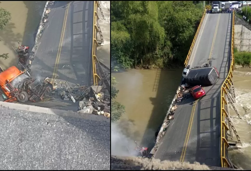 Se cayó puente que comunica a Quindío con Valle del Cauca, en Colombia